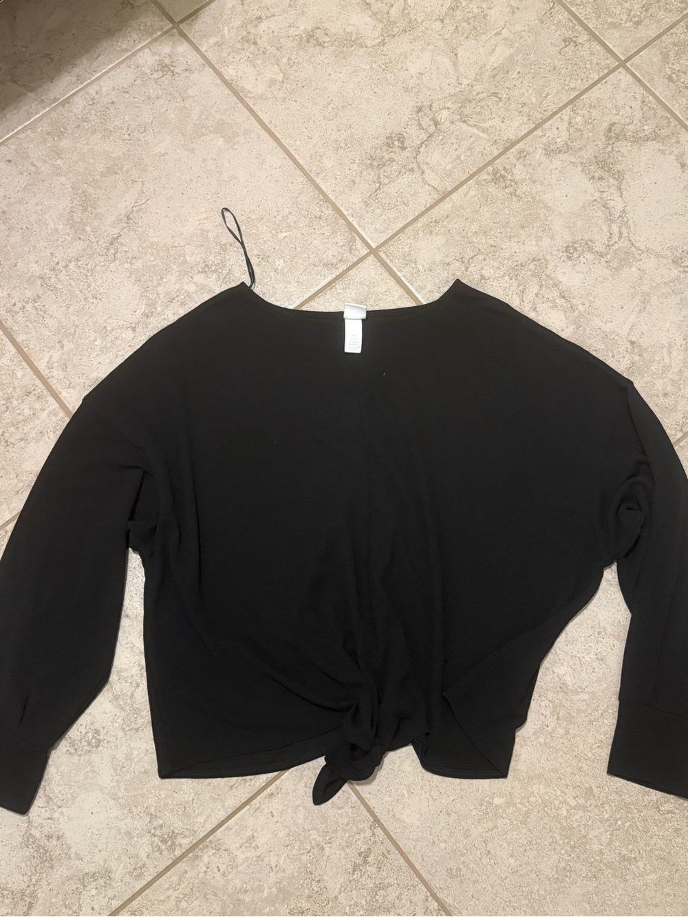 H&M Black Long Sleeve Knot-Front Top